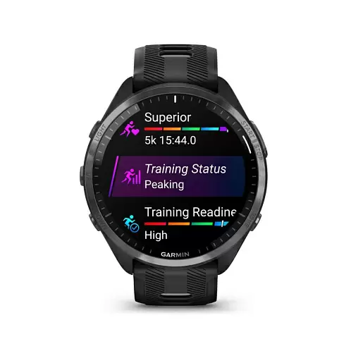 Умные часы Garmin Forerunner 965 черные, темно-серый DLC/титановый безель, ремешок - черный