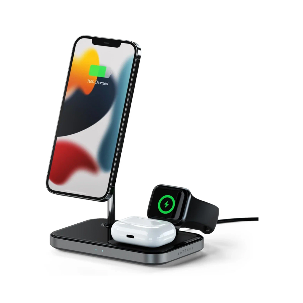 Беспроводное зарядное устройство Satechi Magnetic 3-in-1 Wireless Charging  Stand, AL, серый космос