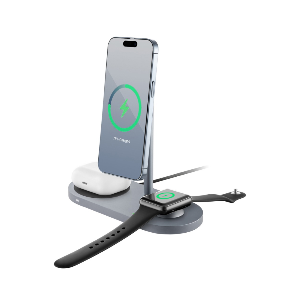 Купить Беспроводное зарядное устройство uBear Stage Pro 3in1 Magnetic  wireless charger, серый в Коломне в сети магазинов iShop